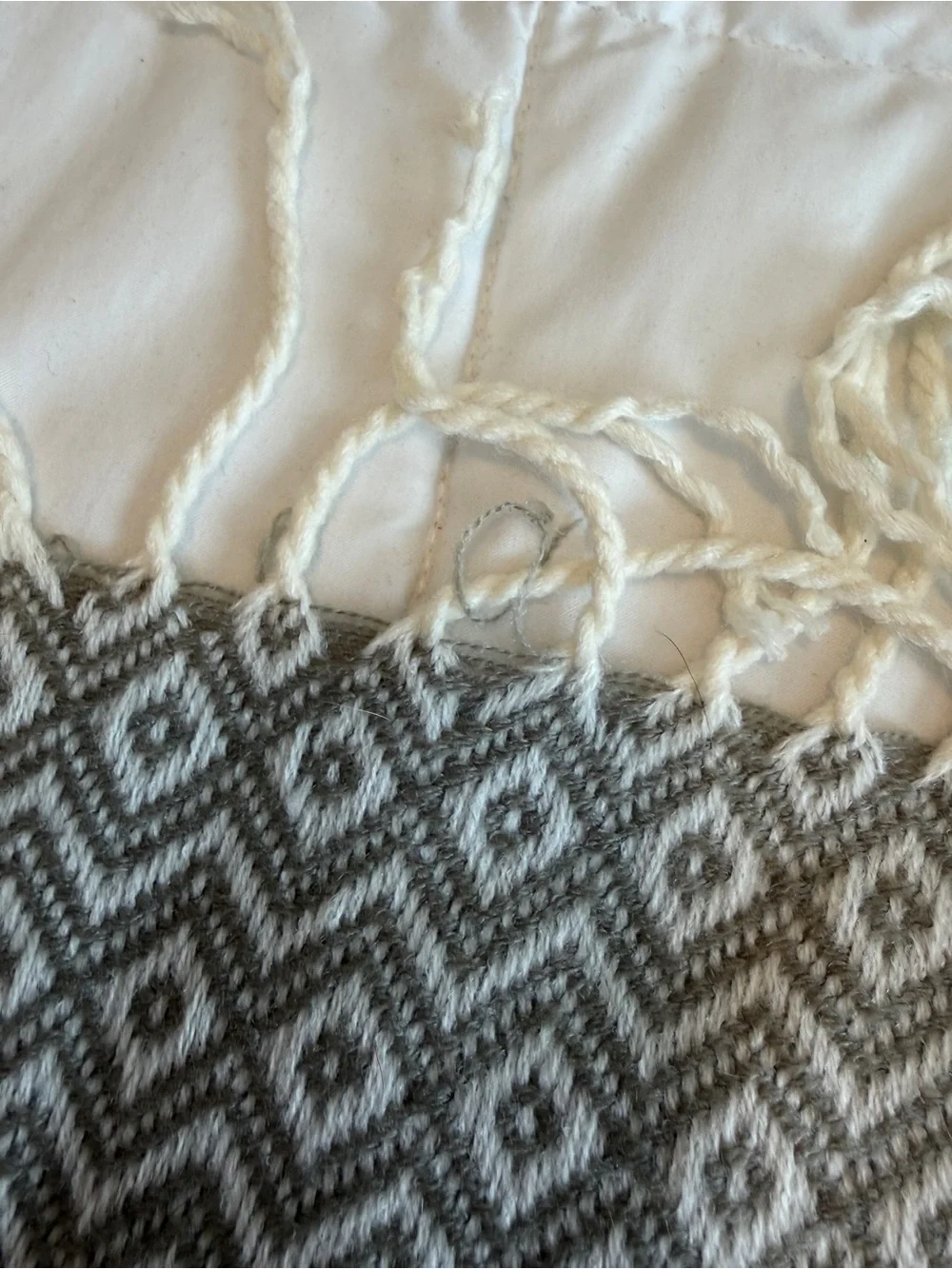 West Elm Throw Blanket 44x56 Taupe Cream Geometric Diamond Tassel Fringe D13